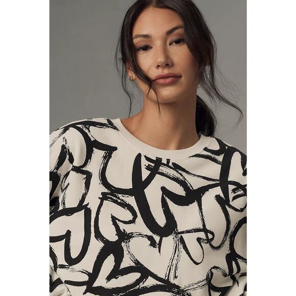 Maeve Anthropologie Heart Printed Sweatshirt 100% Cotton Size X-Small - Picture 2 of 12